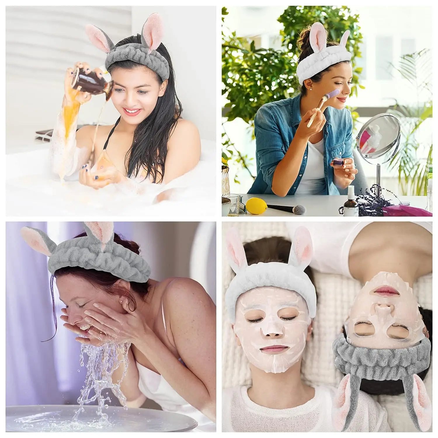 Gesichts wäsche Stirnbänder für Frauen Mädchen süße Hasen ohren Haar bänder Make-up Kopf wickel Korallen Fleece Spa Stirnbänder Haarschmuck – Detail 3