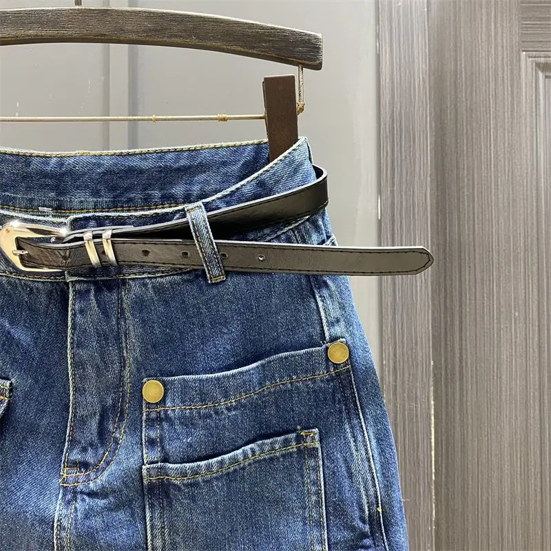 Lente Zomer 2025, Nieuwe Koreaanse Mode Hoge Taille Denim Korte Rok Dameskleding Trend Sexy Pocket Slanke A-lijn Rok Vrouwelijke