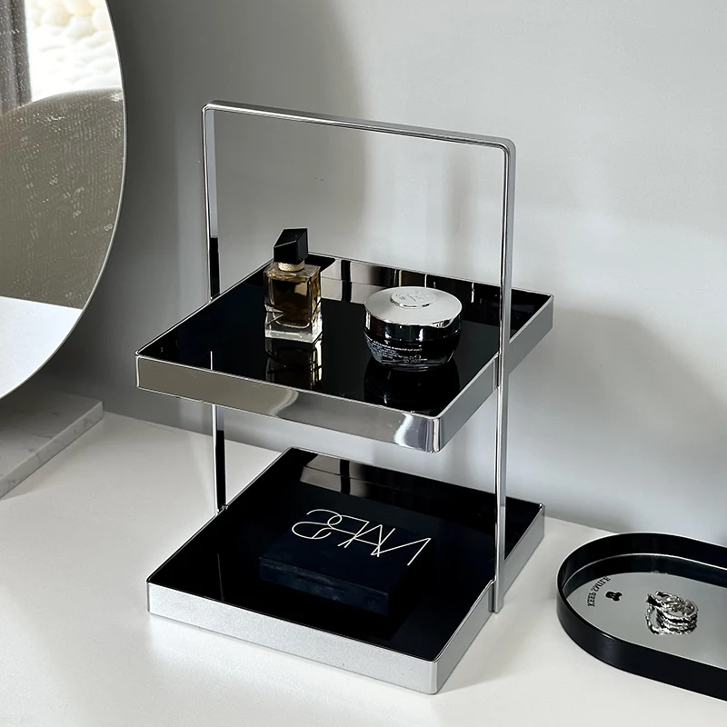 

‌Acrylic Makeup Organizer, Double Layer Vanity Display, Skincare Tray Organizer, Aesthetic Bathroom Shelf Decor
