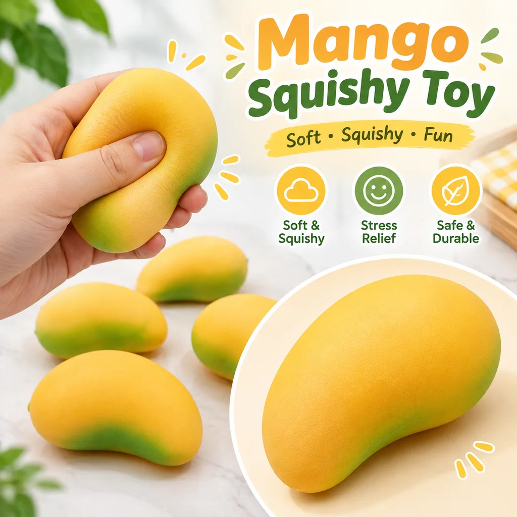 Squishy Mango Fruit Stress Relief Ball Anti Anxiety Fidget Toy Pull Stretch Decompression Novelty Fun Wholesale Simulation