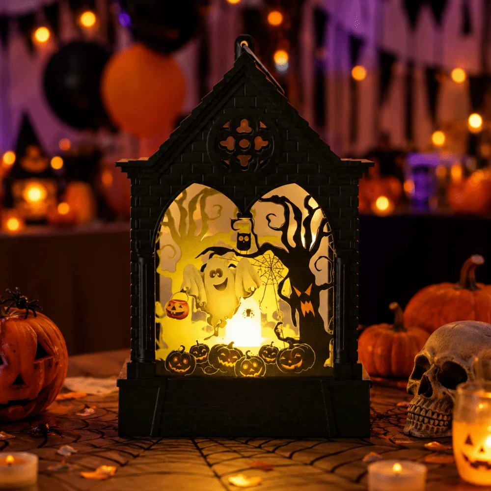 House Shape Halloween LED Lamp Creative Battery Powered Pumpkin LED Light Cordless Portable Halloween Night Light