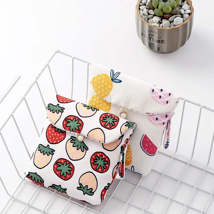 Portable Cartoon Girls Napkin Storage Bag Sanitary Pads Package Bags Coin Purse Jewelry Makeup Lips Organizer Storage Bags