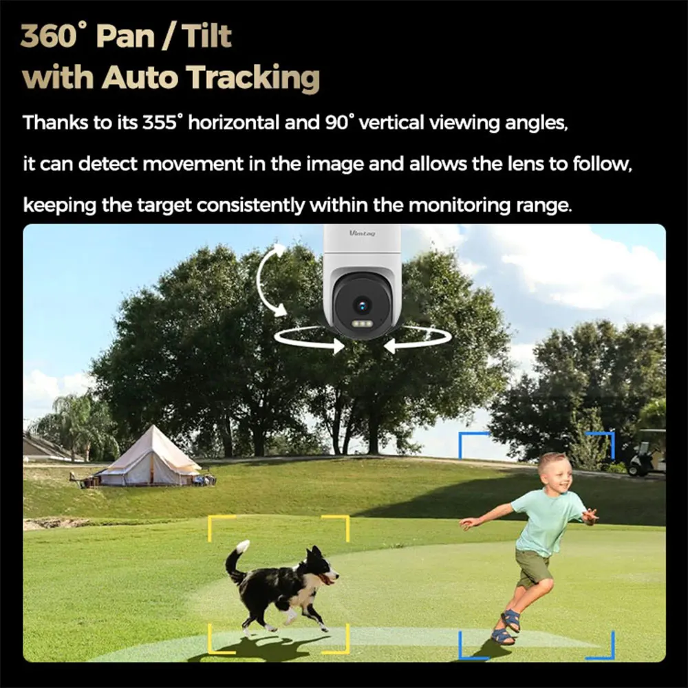 VIMTAG - Cámara Vigilancia Wi-FI Exterior 360º,3.5K/6MP Cámara IP de Seguridad,Detección Movimiento, Visión Nocturna a Color, Detección IA de