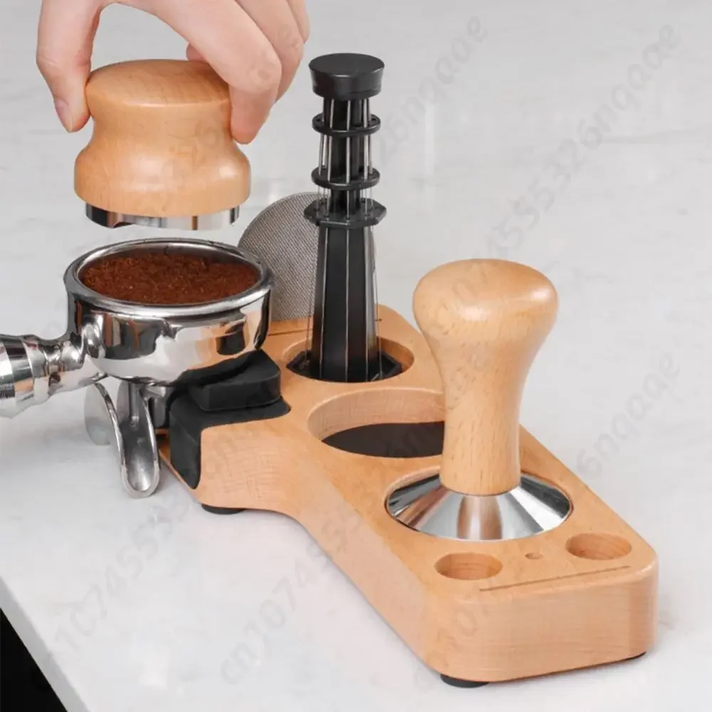 

51/53/58mm Coffee Tamper Holder Coffee Filter Holder Wooden Base Espresso Coffee Accessories Cafe Storage Bar Barista Utensils