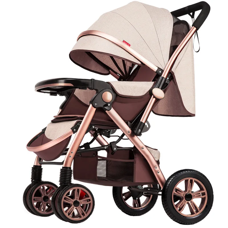 Baby Stroller with High Landscape Easy To Sit and Lie Down Lightweight Foldable Four-wheel Rubber Two-way Large Space