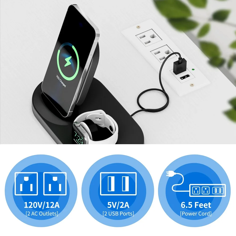 Bar Wine Cabinet with LED Lights and Power Outlets, 4-Tier Wine Rack Table for Liquor with Glass Holder and Wine Rack Storage