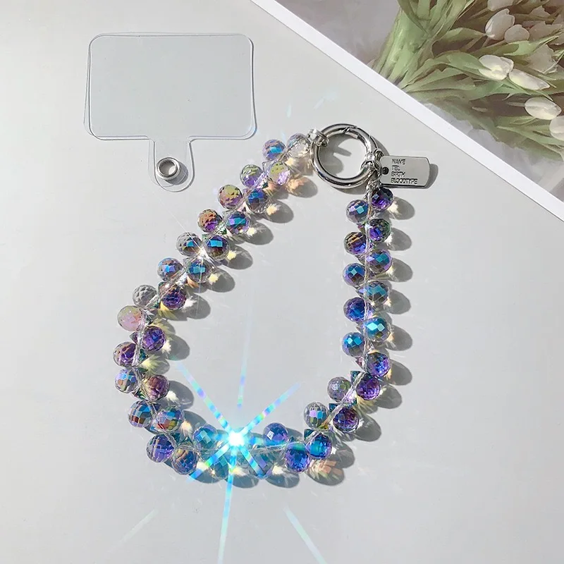 Crystal beads phone case chain short lanyard strap clip key chain Multiple color accessories