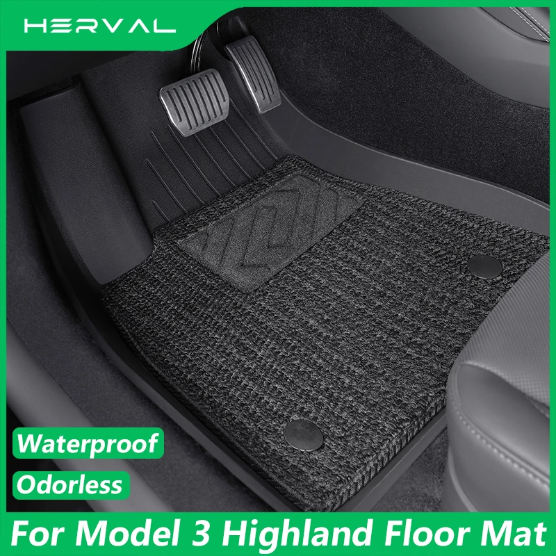 

Herval For Tesla Floor mat Model 3 Highland Custom TPE All-weather Waterproof Anti-Slip Set Floor Liner Mat Black Pad Foot Pad