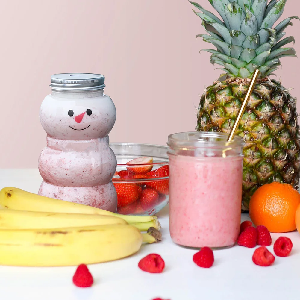 

12 Pcs Sealed PET Bottles Reusable Beverage Containers Smooth Edge Milk Juice Drink Empty Plastic Christmas Snowman