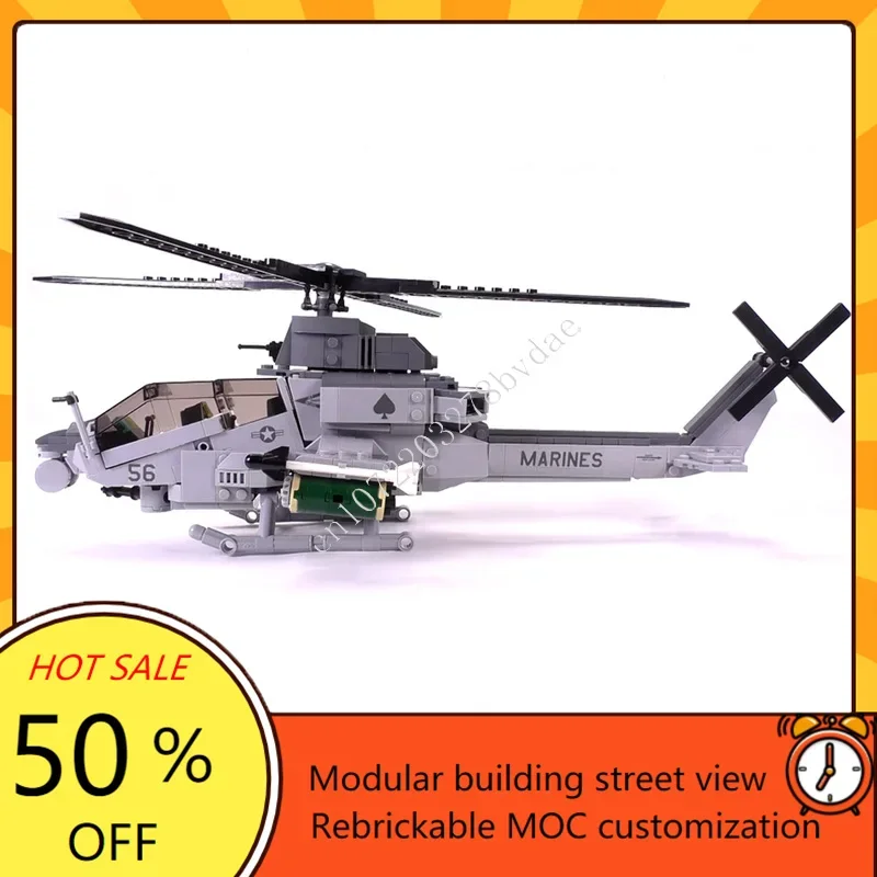 725PCS MOC ปริศนาที่กําหนดเอง AH-1Z Viper โจมตีเฮลิคอปเตอร์-Minifig Scale DIY เครื่องบินสร้างสรรค์เทคโนโลยีเด็ก Xmas ของขวัญ