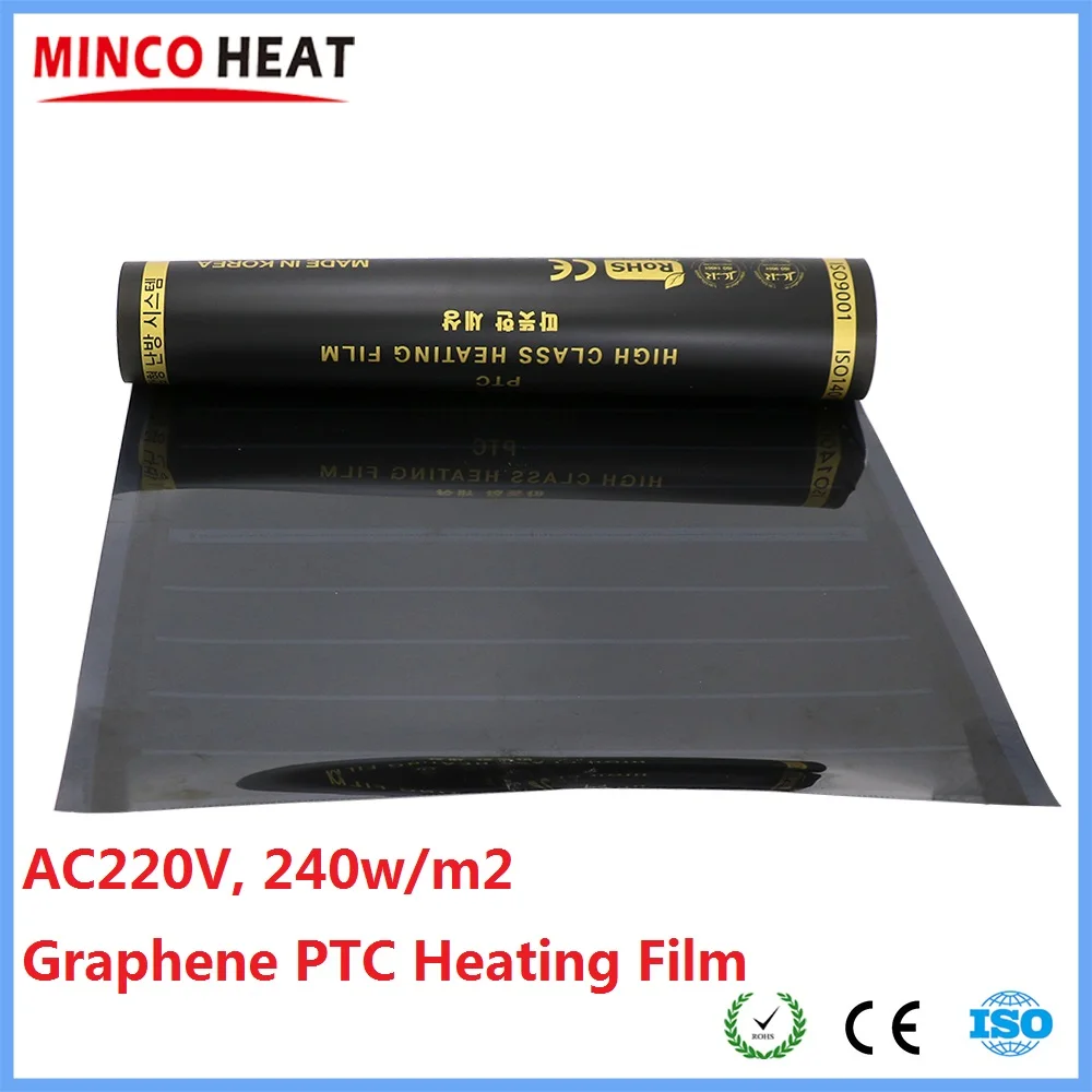 MINCO HEAT 0.5~4m2 AC220V 240w/m2 Infrared Graphene PTC Heating Film Anti-overheat Electric Warm Floor Mat Made in Korea