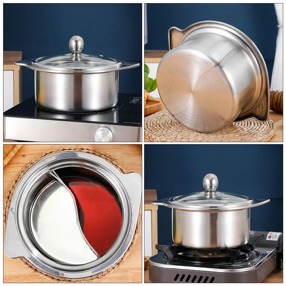 

Divided Hot Pot Two-Flavor Hotpot Pot Stainless Steel Thick Construction Even Heat Distribution Ideal for Family Small