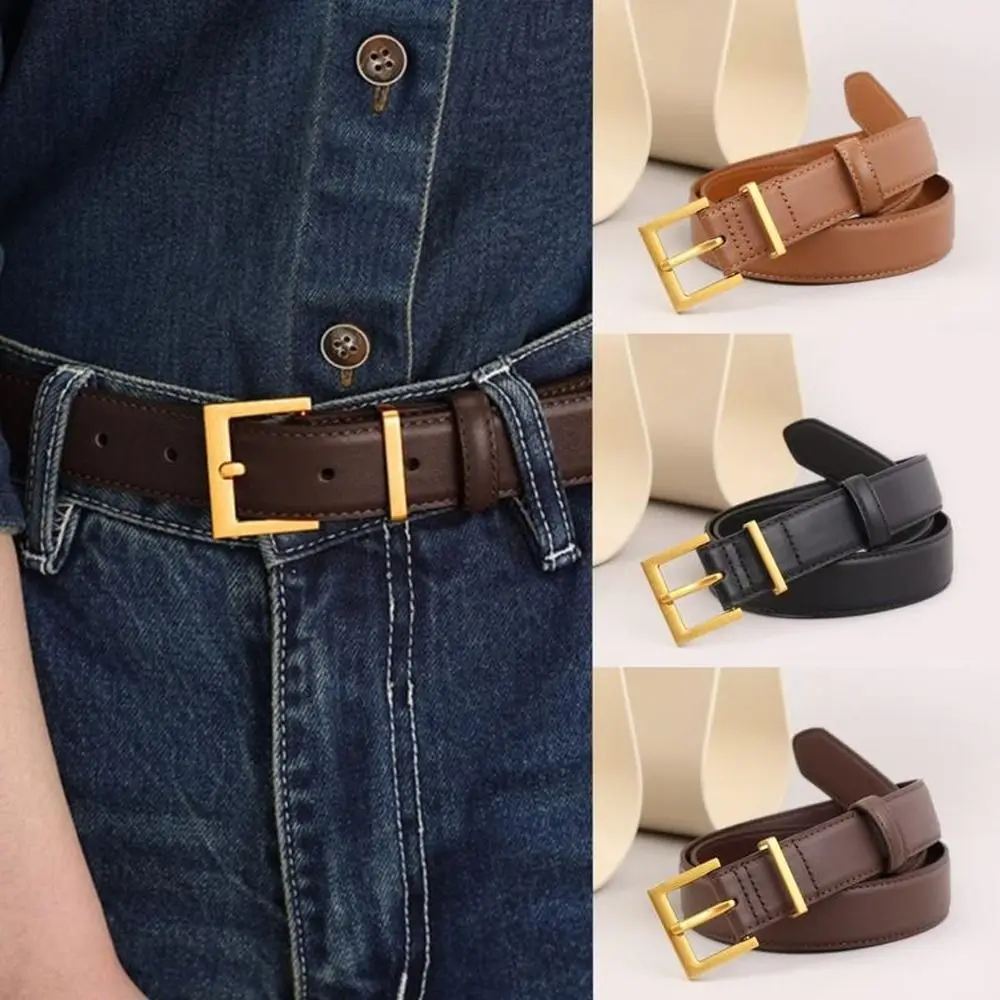 

Luxury Designer Brand Women Leather Belt Casual Versatile Minimalist Waistband Square Gold Buckle Belt Clothing Accessories