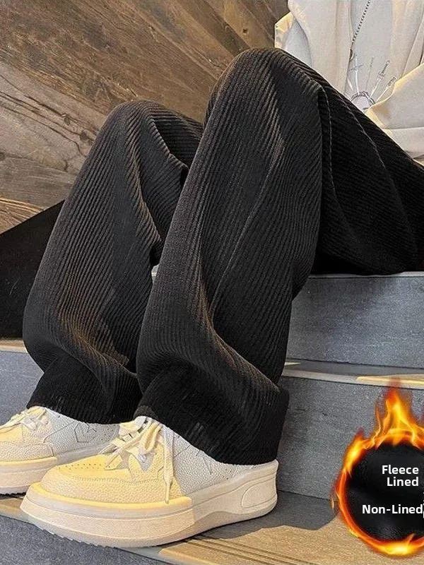 

Мужские повседневные вельветовые прямые брюки, свободные широкие спортивные брюки для отдыха, осень-зима, модные брендовые повседневные брюки