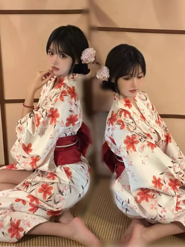 Traditional Kawaii Girl Long Kimono Formal Photography Studio Japanese Style Long Dress Goddess Costume Polyester Fiber