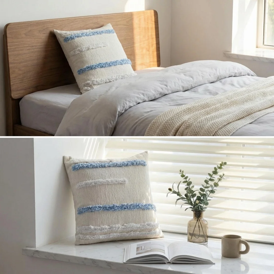 Blue tufted fashion new pillow sofa living room tassel pillow backrest bedroom bed cushion pillow