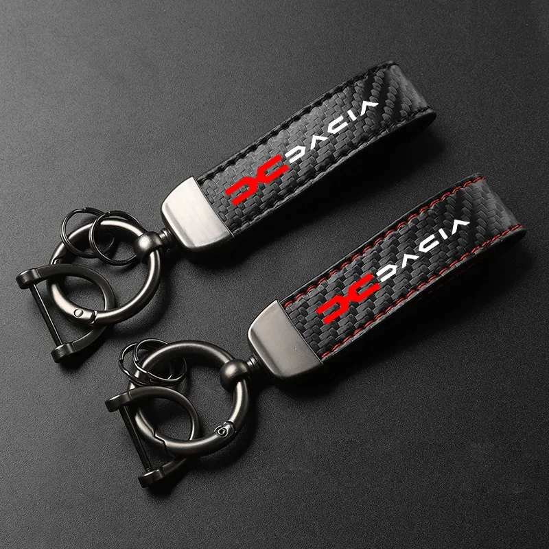 Car Keychain Horseshoe Buckle Jewelry for Dacia Duster Logan Sandero Lodgy Stepway Mcv 2 Crbon Fiber Leather Keychain Car