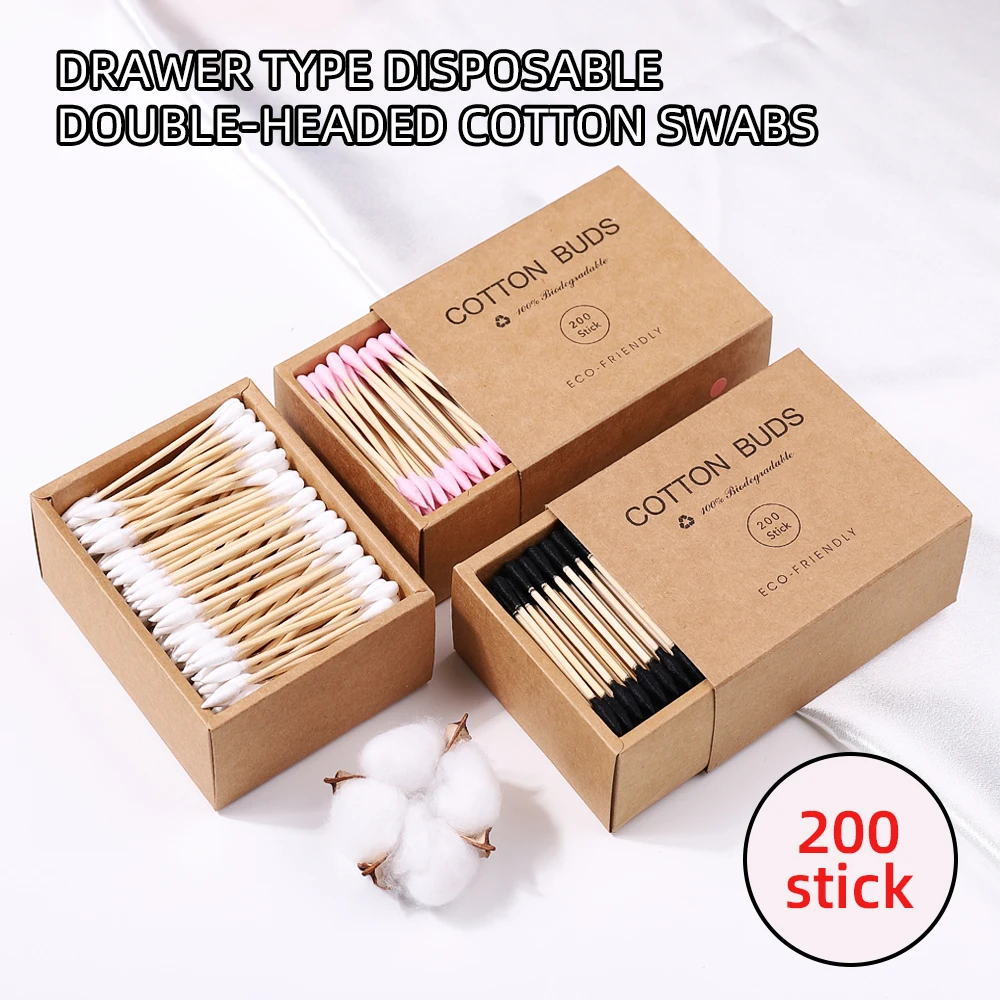 200Pcs/box Nails Wood Cotton Swab Clean Sticks Bud Tip Wooden Cotton Head Manicure Detail Corrector Nail Polish Remover Art Tool