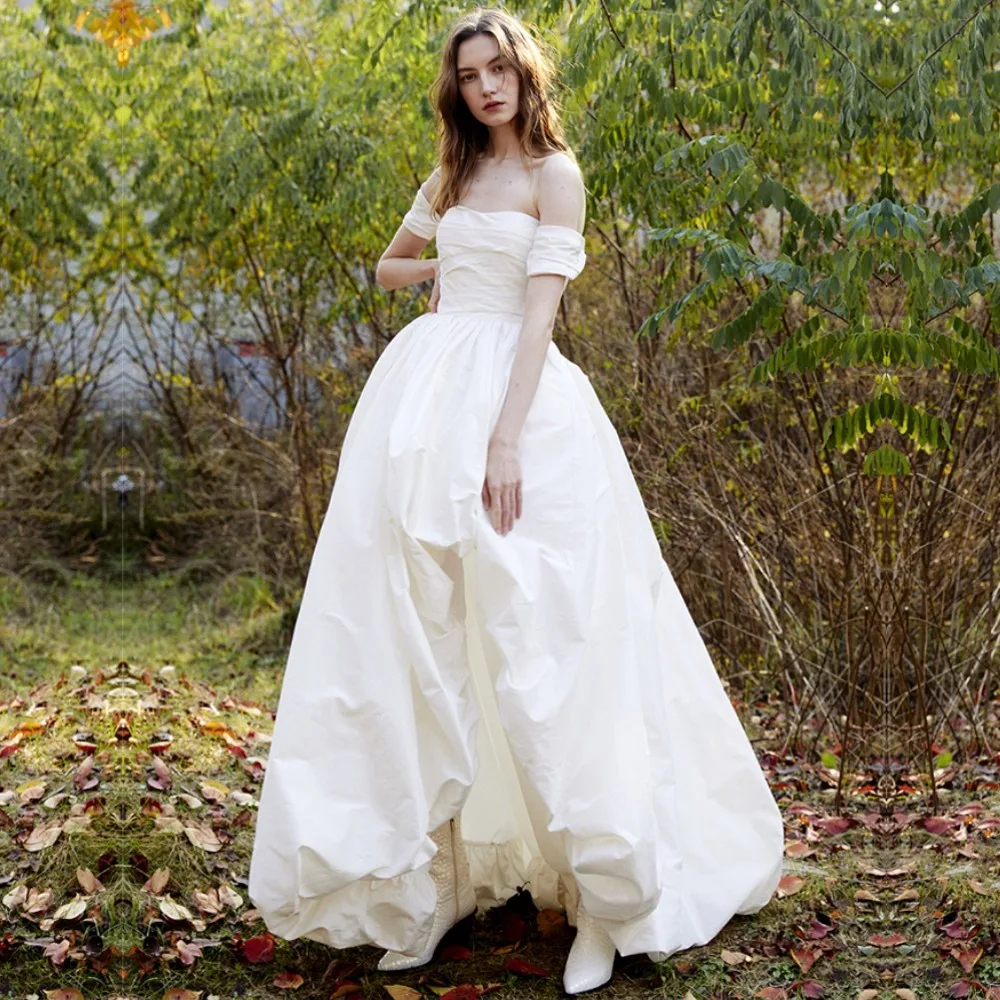 Robe de mariée longue à manches courtes, ligne A, fendue haute, robe de mariée romantique, dentelle dans le dos, robe Maxi de mariée élégante TT473