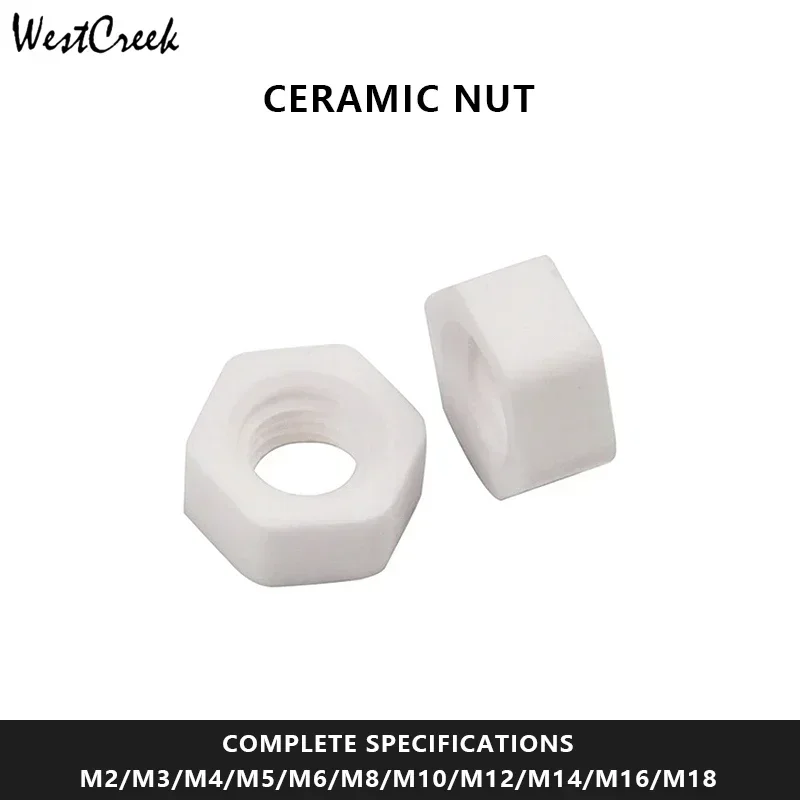 10pcs M2-M16 Alumina Ceramic Outer Hexagon Nut High Temperature Corrosion Heat Insulation Antioxidant Screw Cap