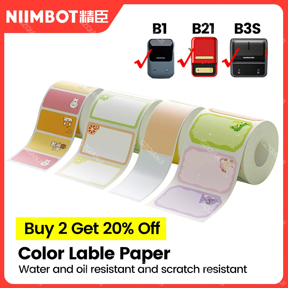 NiiMbot-rollo de papel para impresora de etiquetas B21 B1, pegatina impermeable, antiaceite, resistente al desgarro, etiqueta de precio, resistente