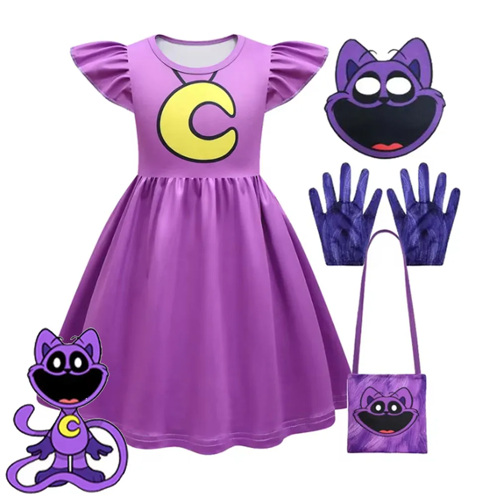 Game Catnap Smiling Critters Dress Gloves Mask Smiling Critters Cat Cosplay Girls Flying Sleeve Dress Halloween Birthday Gifts