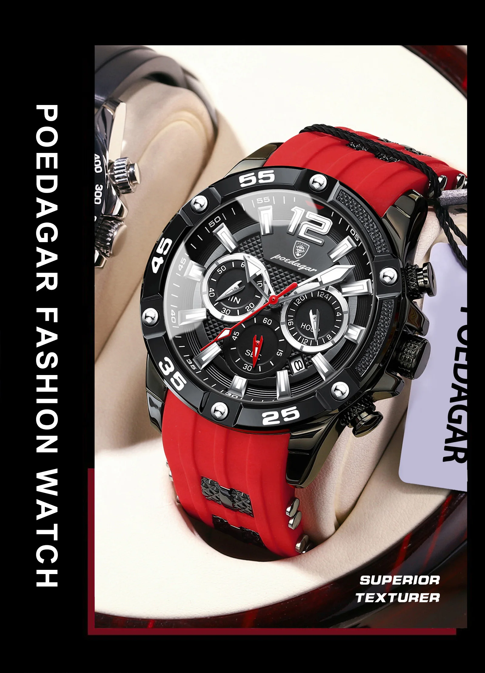 POEDAGAR Original Mode herren Uhren Wasserdicht Leucht Chronograph Datum Sport Mann Armbanduhr Hohe Qualität Quarz Männer Uhr – Detail 15