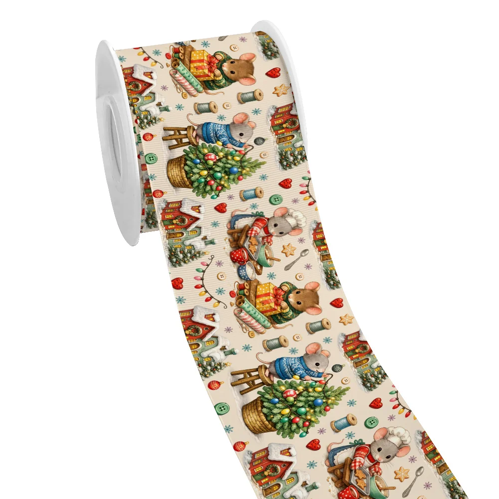 Cartoon Dog Printed 10yards Christmas Grosgrain Ribbon for Cheer Bows DIY Girl Headwear Hair Bows Satin Ribbon