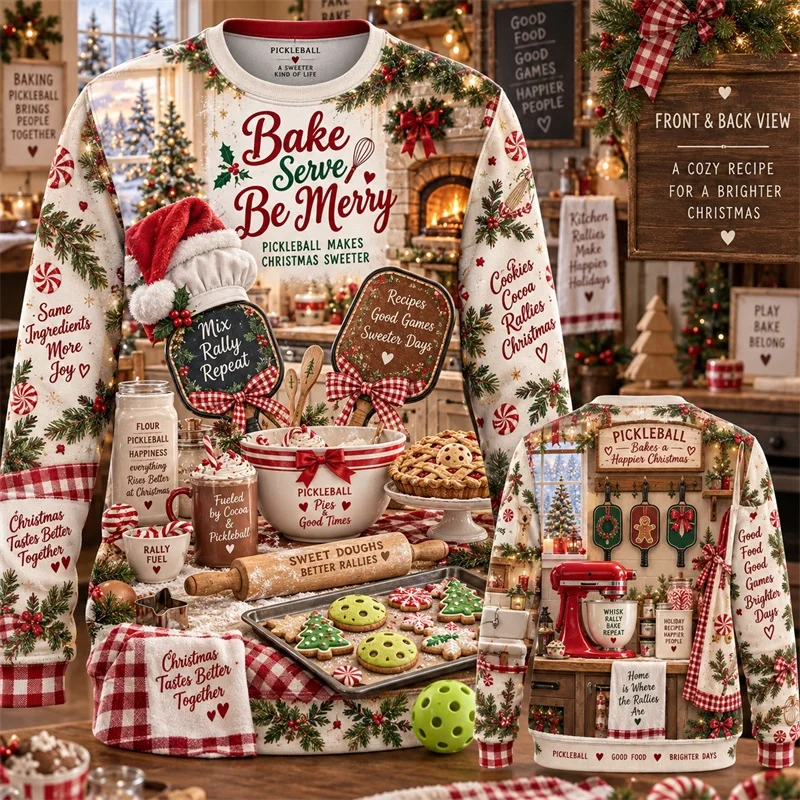 Men Crewneck Sweatshirt Gingerbread Man Pickleball ugly Christmas sweater Candy Cane Print Xmas Holiday Pullover hoodie Top