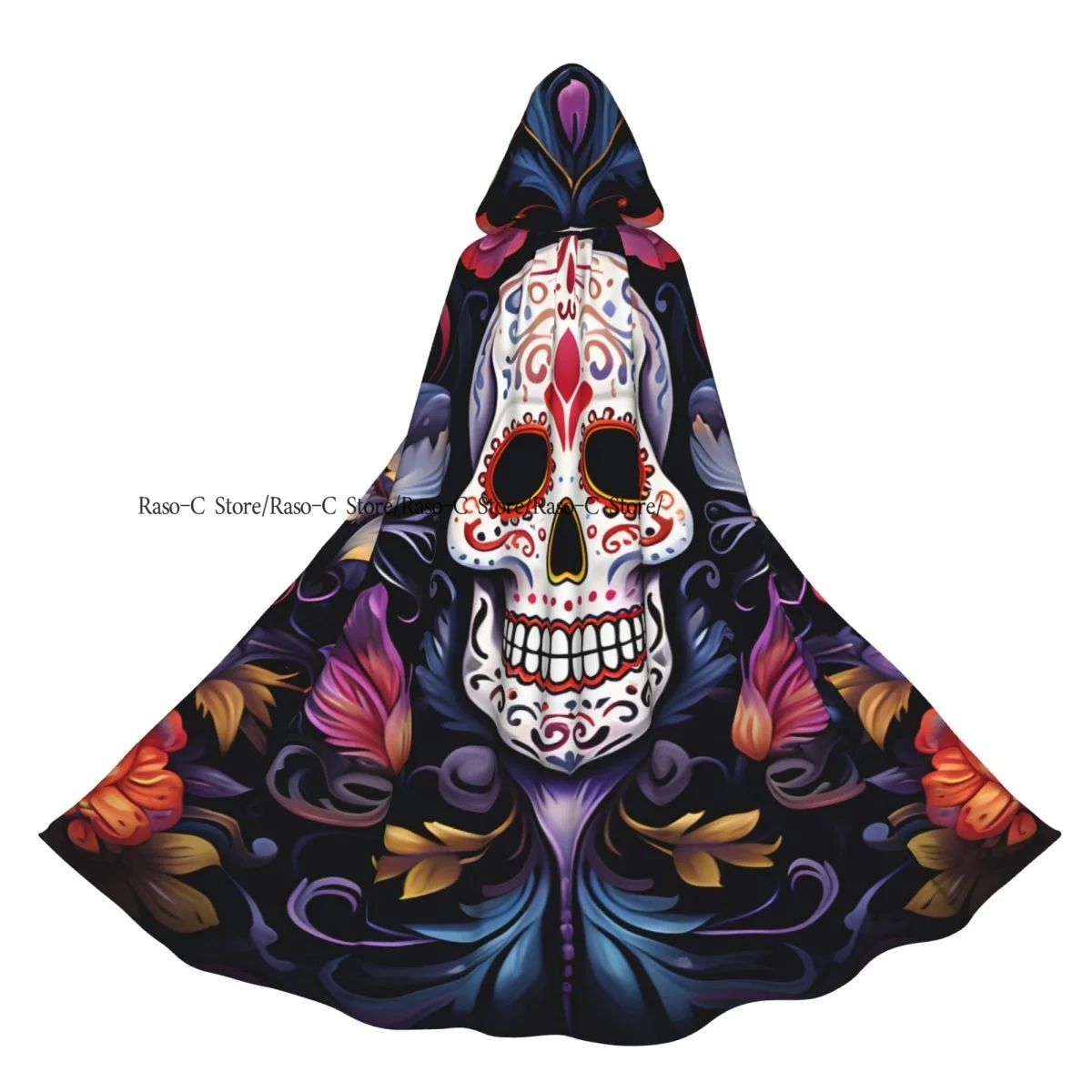 

Двусторонний плащ унисекс с капюшоном для взрослых вампиров, плащ-накидка «День мертвых», череп и цветы