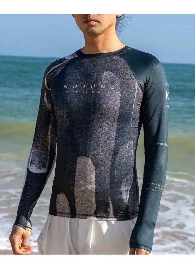 Nu-June Men Rashguard UPF50 Long Sleeve Surf Tops and Shorts Set Swimwear Three Pieces Sweatshirts Pants Beach Diving Suits