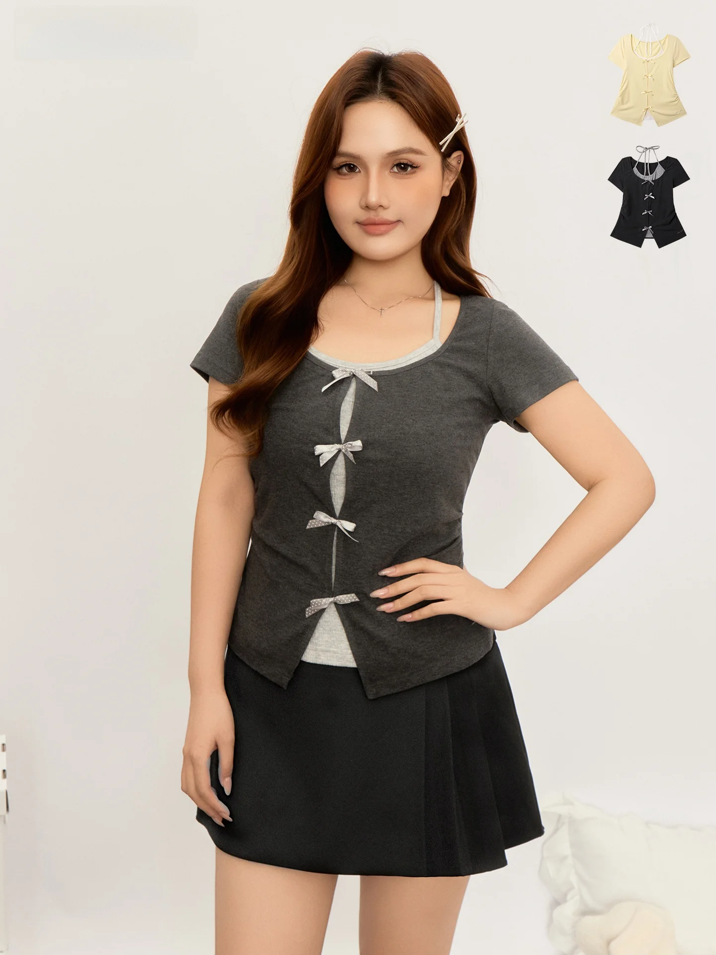 

Модный женский топ-майка CHIC FRUIT с коротким рукавом, в стиле колор-блок, приталенный крой, большие размеры