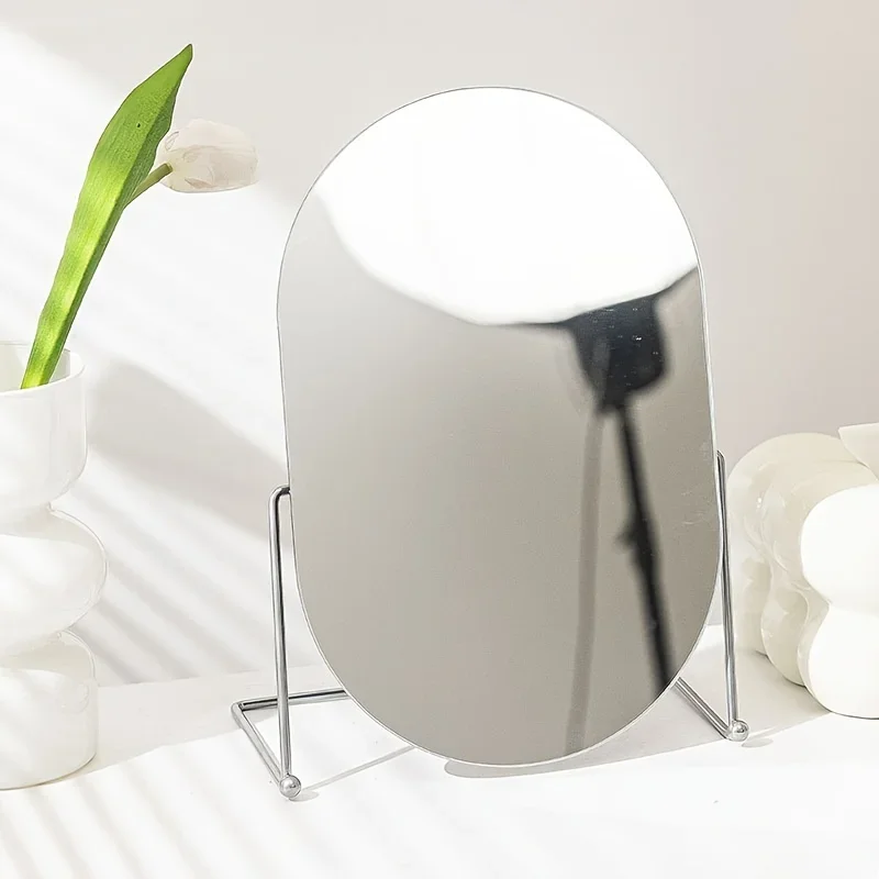 Oval Tabletop Vanity Mirror, 1pc Nordic Style Iron Art Makeup Mirror, Portable Desk Counter Top Mirror for Office, Bathroom Shav