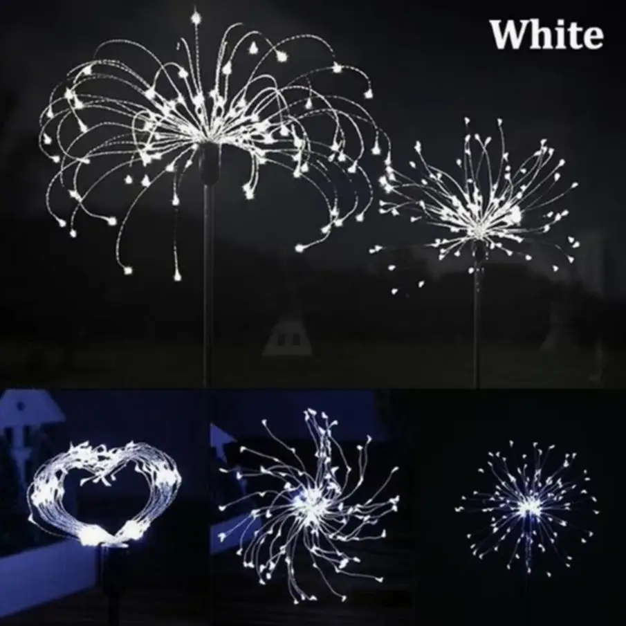 Luci solari per fuochi d'artificio a LED Lampada da prato impermeabile per esterni Luci decorative da giardino per percorsi Prato Cortili Recinzioni Passerelle