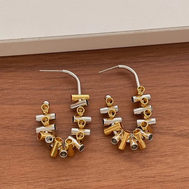 Minar Hip Hop Rock Double Color Metallic U Shape Hoop Earrings for Women 14K Real Gold Silver Plated Copper Every Day Jewelry
