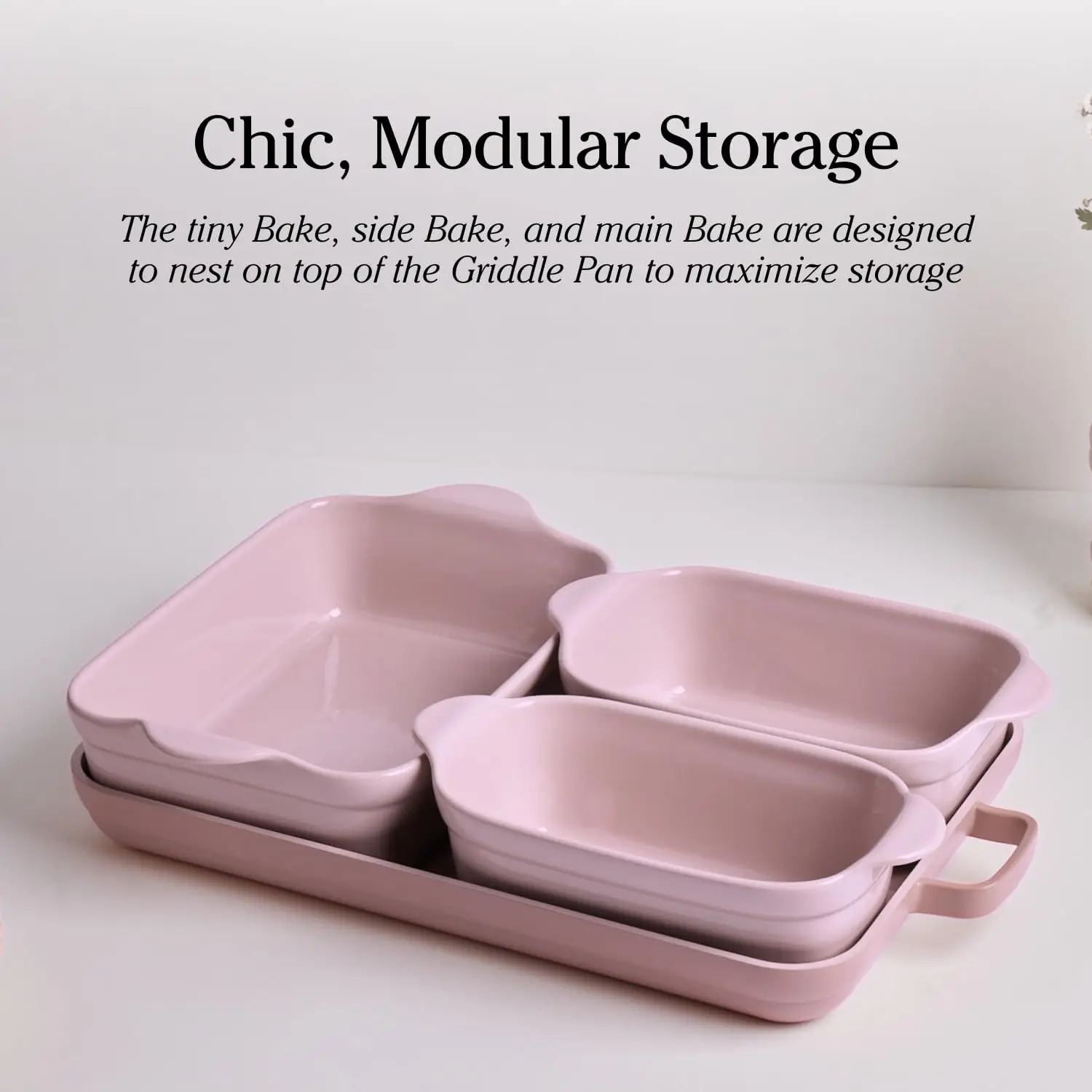 Bakeware Set | 5-Piece Nonstick, Toxin-Free, Ceramic, Stoneware Set with Oven Pan, Bakers, & Oven Mat | Space-Saving Nesting