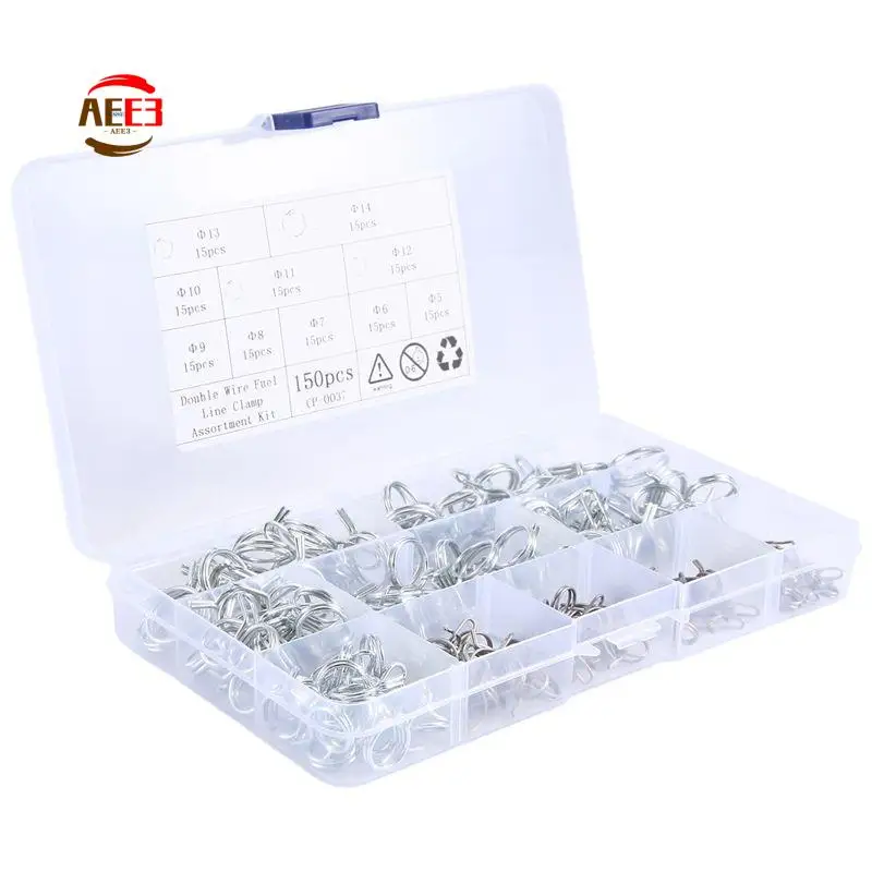 AEE3-150Pcs/Set Stainless Steel Spring Clip Hose Clamp Fastener Fuel Line Hose Water Pipe Air Tube Car Plumbing Tools