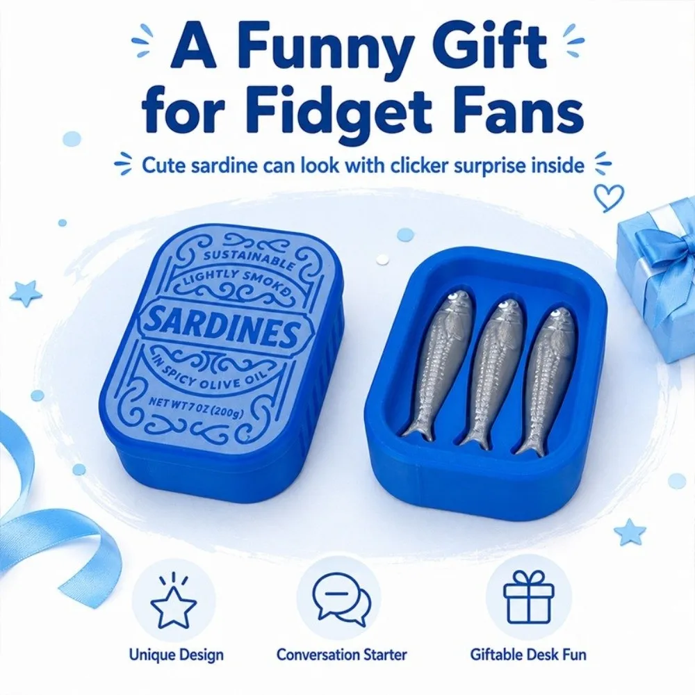 3D Printed Sardine Can Clicker Click Sound Mechanical Button Sardine Fidget Clicker Lid Open Tactile Feedback