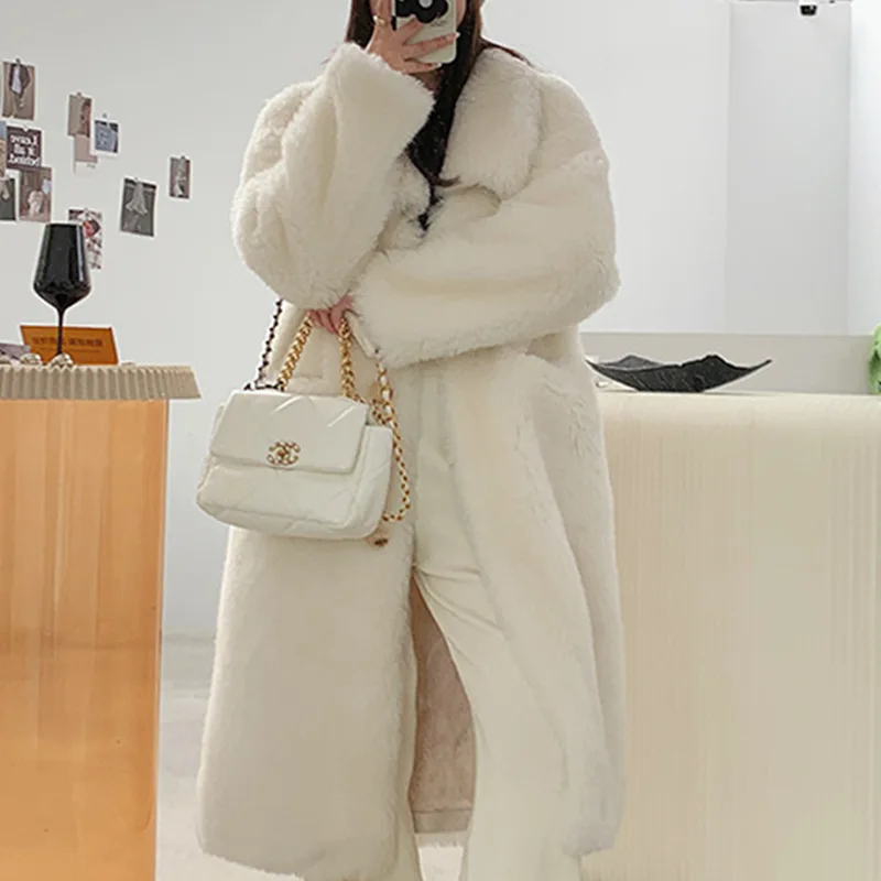 2024 Haining Fur Winter New Tuscany Leather and Wool Integrated Lamb Wool Long Coat Sheep Cut Fleece Coat for Women