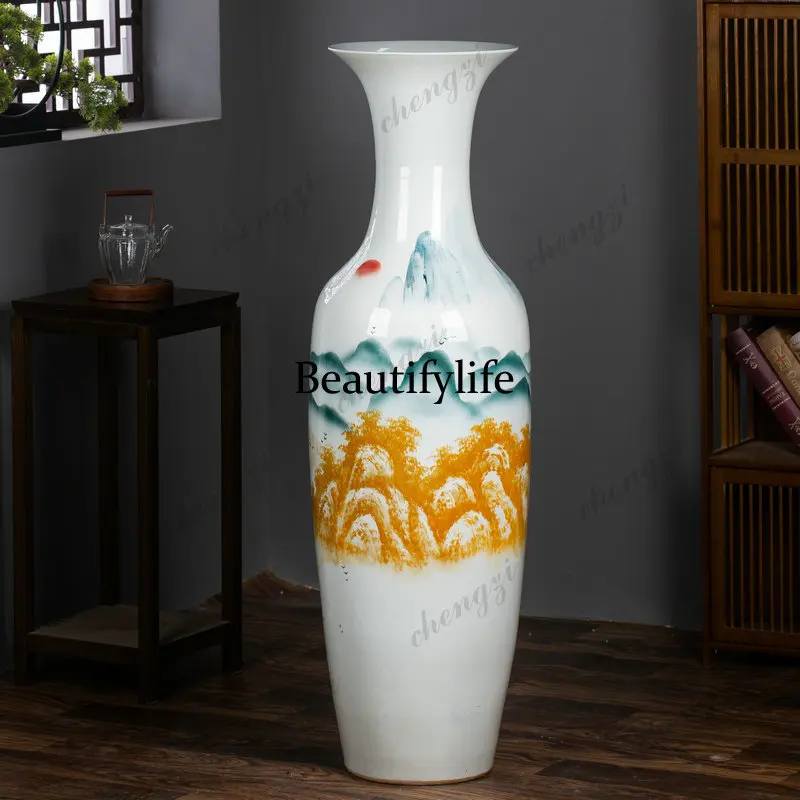 Ceramic floor-to-ceiling hand-painted large vase Living Room Modern European Decoration Flower Arrangement Company
