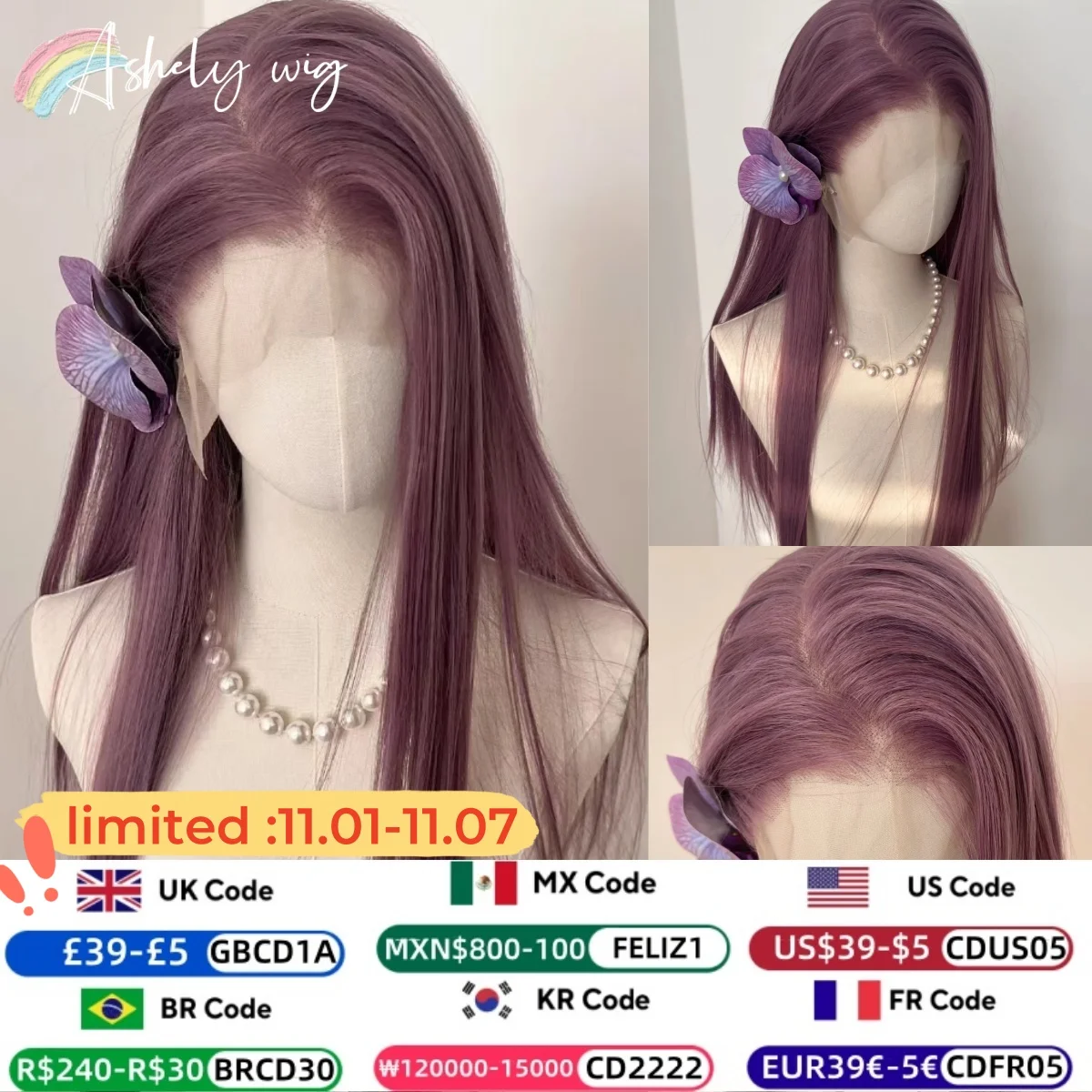 

Lavender Purple 13x6 Straight Lace Front Wigs 26inch Daily Use Wear and Go Glueless Cosplay Wig Synthetic Lace Wigs for Women