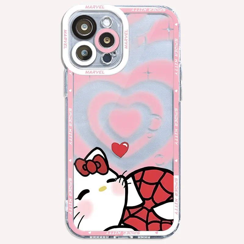 Phone Case for Apple iPhone 15 Pro Max 13 Mini 12 Pro XS Max 14 XR 11 7 8 SE Marvel Spidermans Hello Kitty Cover