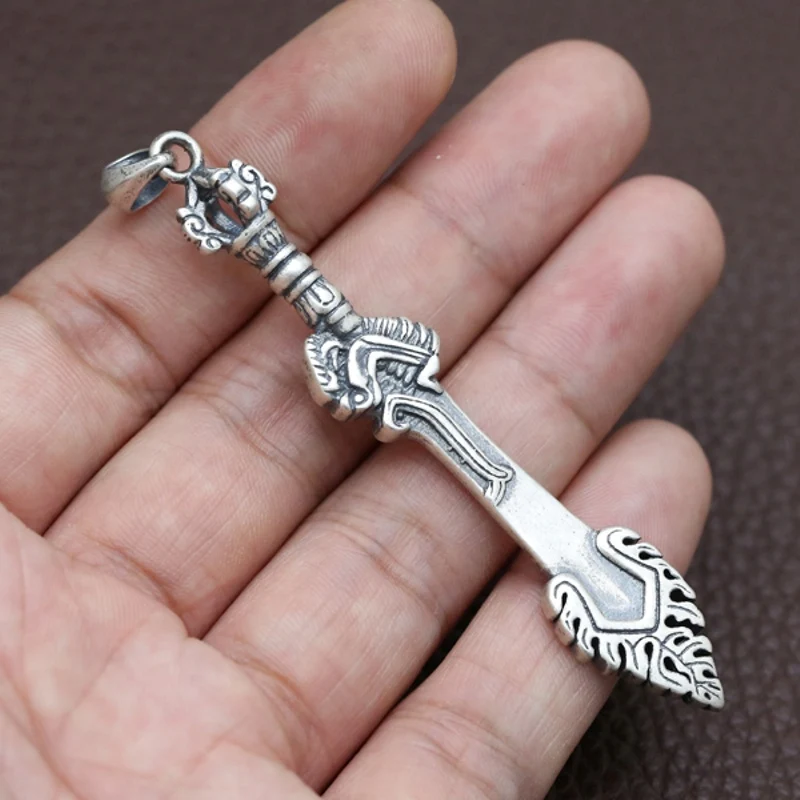 

Real Pure S925 Sterling Silver Pendant Men Women Gift Lucky Wisdom Sword Pendant 17g