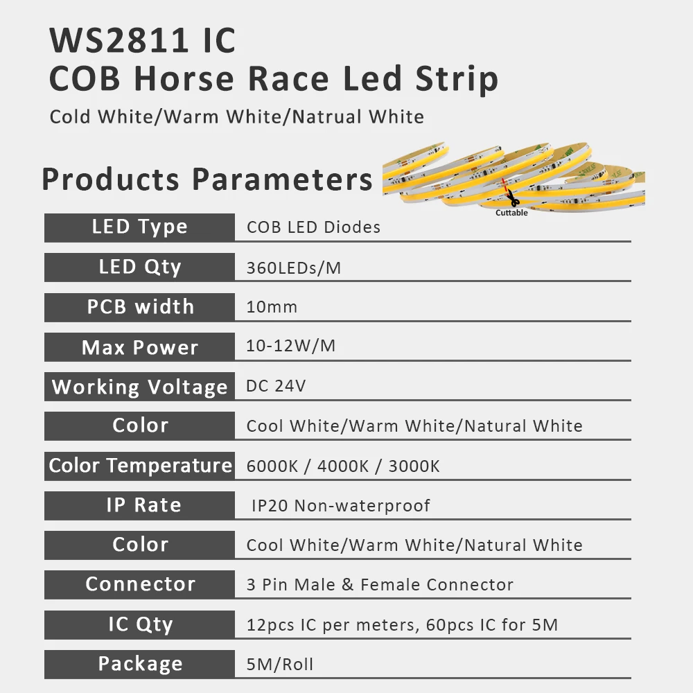 WS2811 COB IC Running Water Flow LED Strip Light DC 24V Warm Cool White Flex Ribbon ON OFF Sync Remote Control Linear Tape Lamp