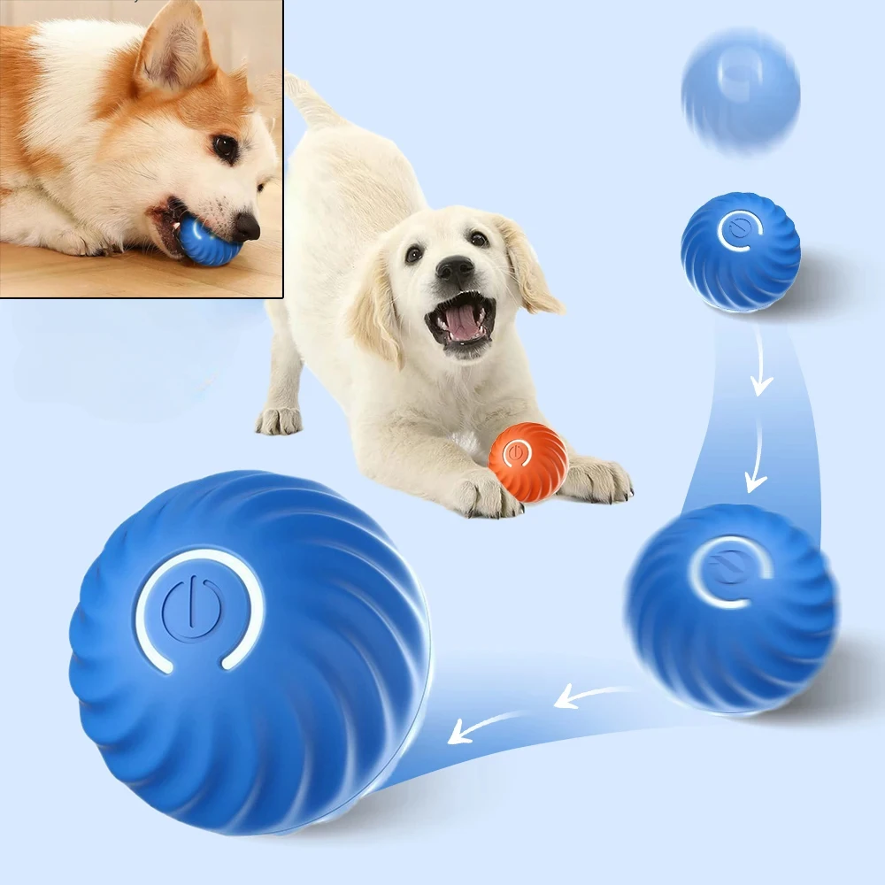 Automatic Moving Dog Toy Ball USB Rechargeable Smart Bouncing Rolling Interactive Chew Toy For Puppy Small Medium Dogs