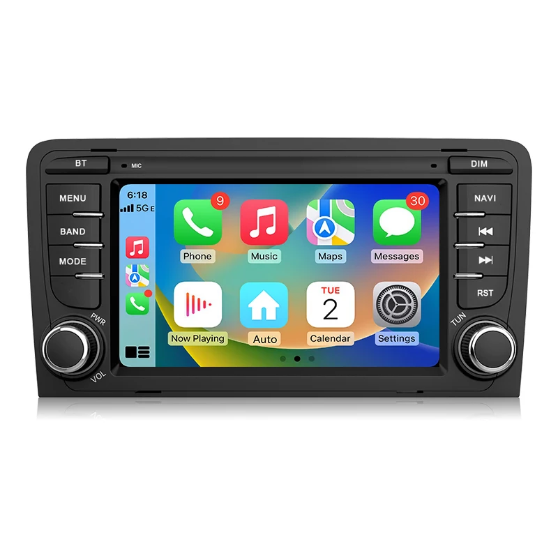 Junsun 7 inch Android 15 autoradio voor Audi A3 8P S3 2003-2012 draadloos voor Apple CarPlay Auto IPS touchscreen stereo multimediaspeler automotive slimme intelligente systemen 2 Din autoradio head - afbeelding 2