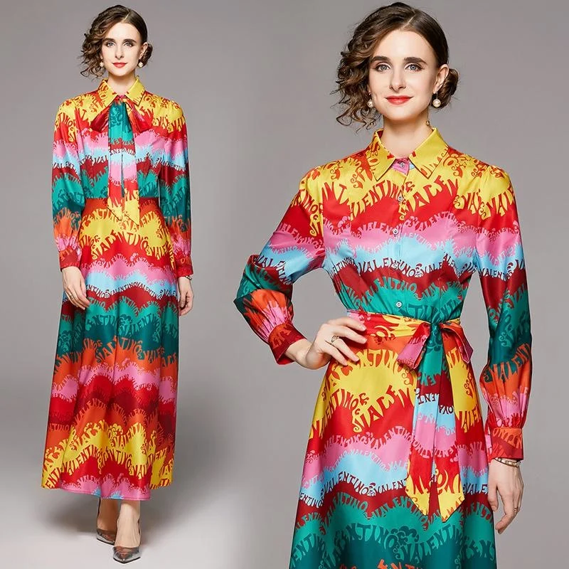 

Occident Graceful Vintage Loose Softerable Autumn Robe Fantasty Ethnic Multi Color Big Swing Bandage Corest Quality Vestidos