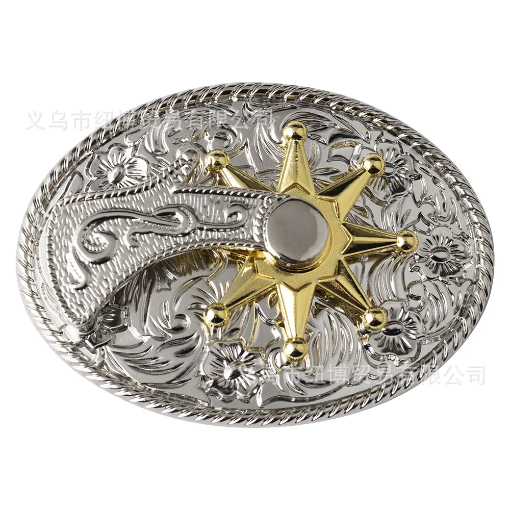 

Oval Spur Belt Buckle Golden Rotating Gear Western Style Alloy Accessories