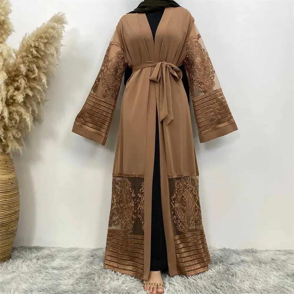 

Fashion Cardigan Women's Embroidered Mesh Dubai Robe Dress 1546 Muslim Long Dress Robe Abaya Ramadan Dubai Luxury Islam Elegant