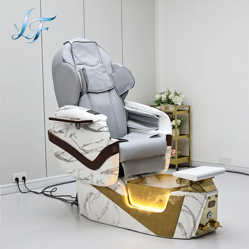 Marble Pattern Plumbing Pedicure Spa Chair Electric Recline Massage Seat with Thera Mist System for Professional Nail Salon
